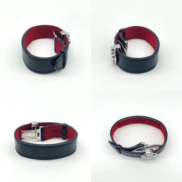 Auth Louis Vuitton Good Luck Bracelet Silver Leather Black and Red - Picture 6 of 7